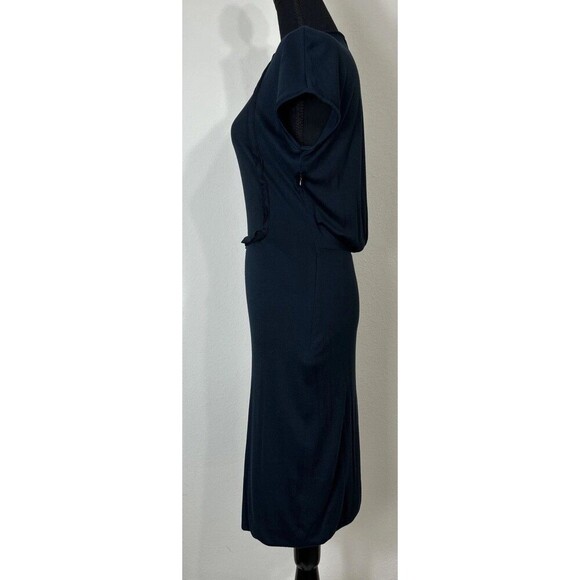 Designer Alexander McQueen Crew Neck Knee Length Navy Dress Size 42 US Size 6 - Picture 3 of 13